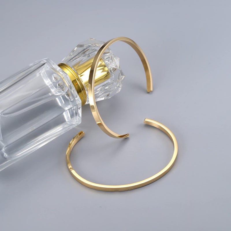 MILACOLATO 2 Pcs 18K Gold Plated Thin Cuff Bracelet for Him and Her Twisted Couple Bracelets Simple Delicate Adjustable Cuff Bangle Bracelet for Women Men Couple Valentine's Day Mothers Day Gifts G - Image 3